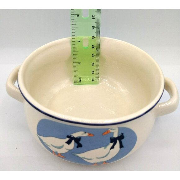 Soup Bowl 1988 Vintage Geese Double Handle Design NCE Crock Stew Desserts Soups - Picture 5 of 12